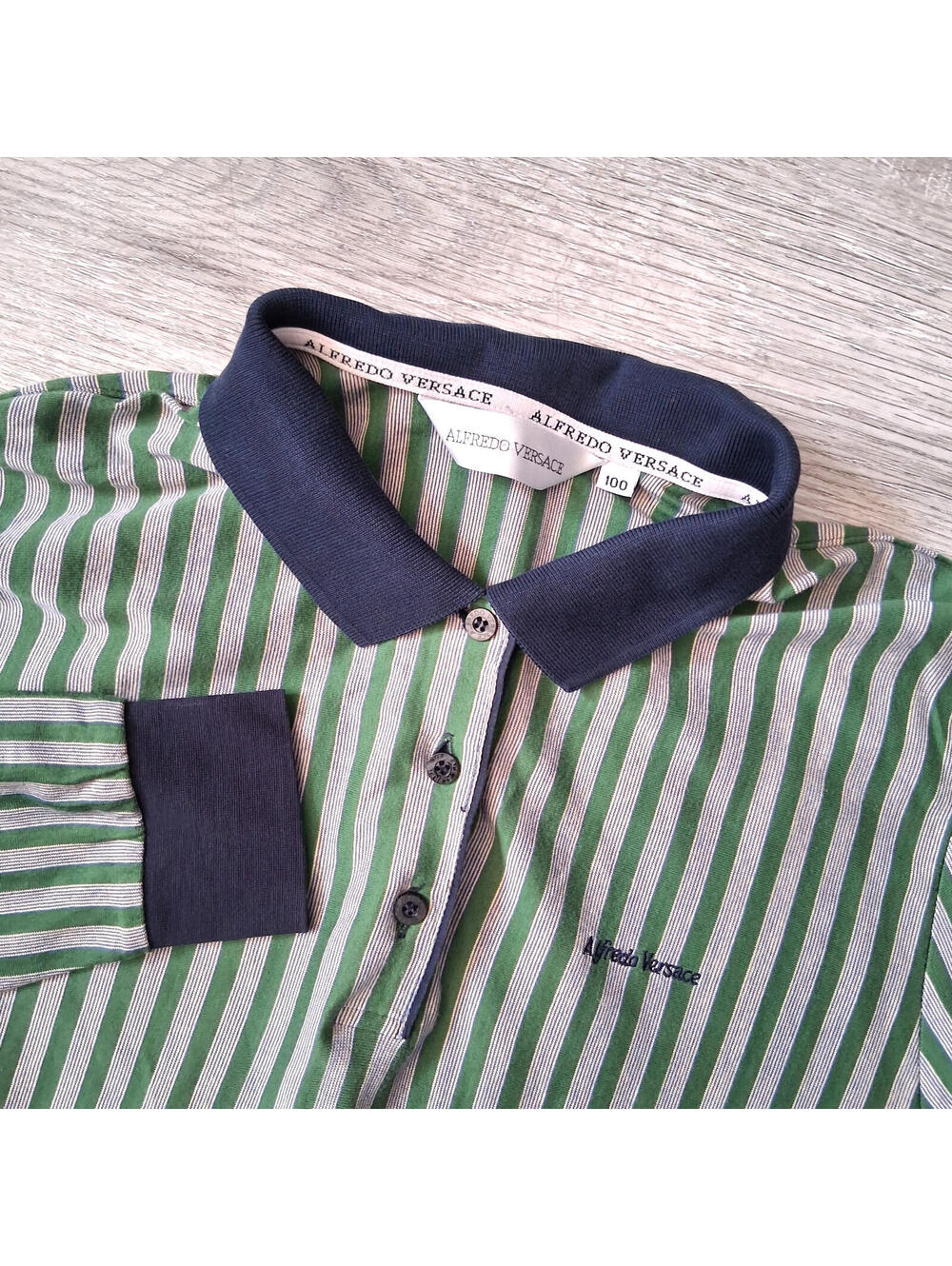 Alfredo Versace Women's Long Sleeve Italy Size 100 Blue/Green/White Striped Polo